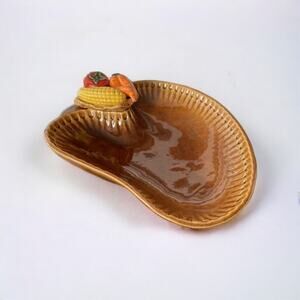 USA California Pottery Serving Dish Vtg Vegetables Tableware Thanksgiving Brown
